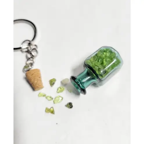 Hand crafted Olivine crystal mini bottle pendant keychain Green