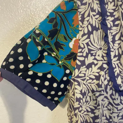 Feline Blue Pure Cotton Floral Button Front A-Line Dress Cottagecore Retro Sz M