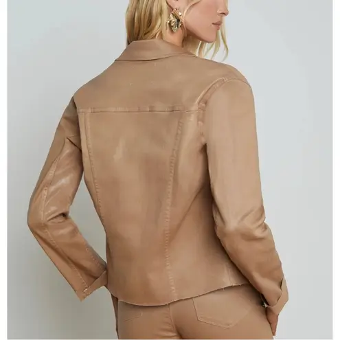 L'Agence L’AGENCE Janelle Cappuccino Coated Jacket Gold Buttons Raw Edge Women Small - Image 3