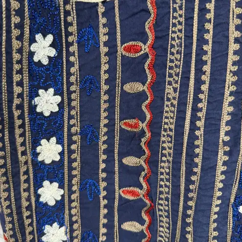 Vintage Embroidered Cotton Vest Folk Art Patchwork Ivy Club Classics 1990s M Blue Size M