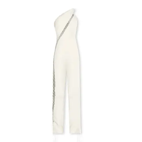 Michael Costello White One Shoulder Jumpsuit XS Lace-up Bustier Cutout $258 NEW