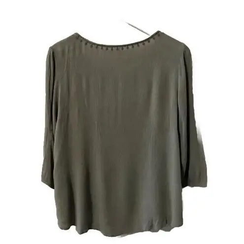 Mittoshop Embroidered Peasant Top Womens Size M Tassel 3/4 Sleeve Blouse Boho