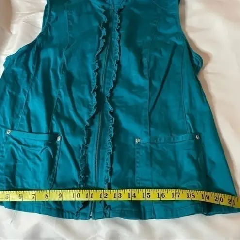 Christopher & Banks Cotton Zip-front Ruffle Trim Casual Vest Teal XL