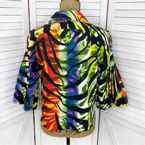 Just B Rainbow Tiger Stripe Flared 3/4 Sleeve Jacket Medium