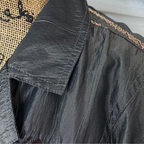 ELCC Vintage Embroidered Taffeta Blazer Jacket Gray Large Button Front