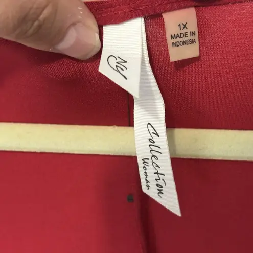 Ny Collection Woman Red Faux Wrap 3/4 Sleeve Plus Party Career Dress 1X