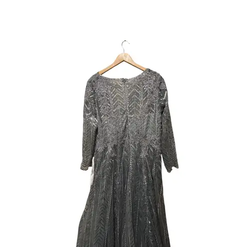 Mac Duggal 20189 Embellished Illusion Long Sleeve Wrap Over Gown Size 14