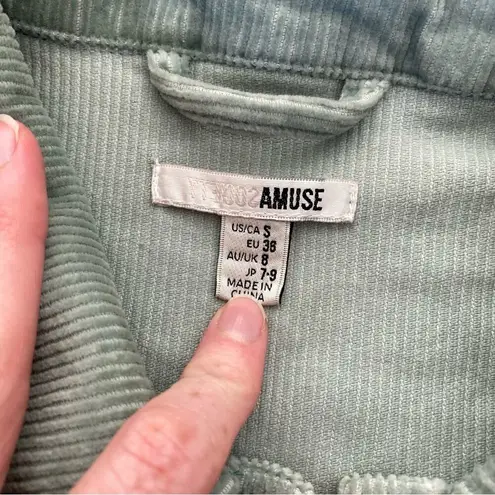 Amuse Society  - Cropped Corduroy Button Front Shacket in Blue Green