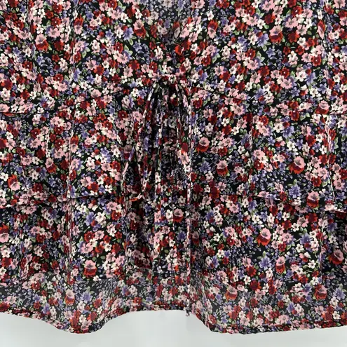 Flynn Skye Revolve Floral Top Tie Ruffle Tiered Short Sleeve Blouse Size Medium