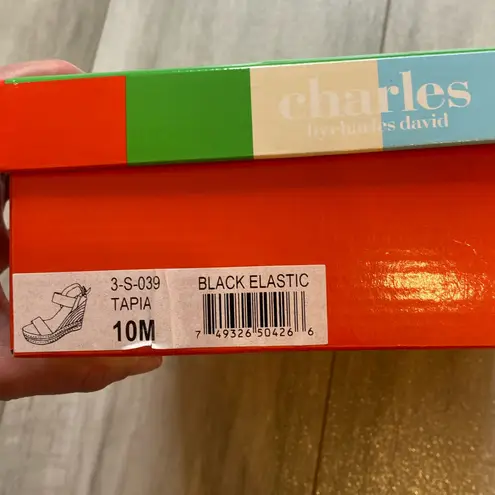 Charles by Charles David Straw Woven Wedges with Black Straps, women’s 10