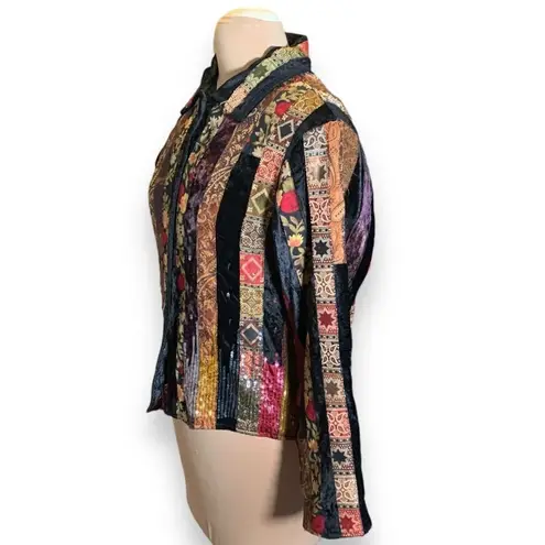Vintage Coldwater Creek Jacket Patchwork Velvet Burgundy Floral Metallic Sequins Red Size undefined