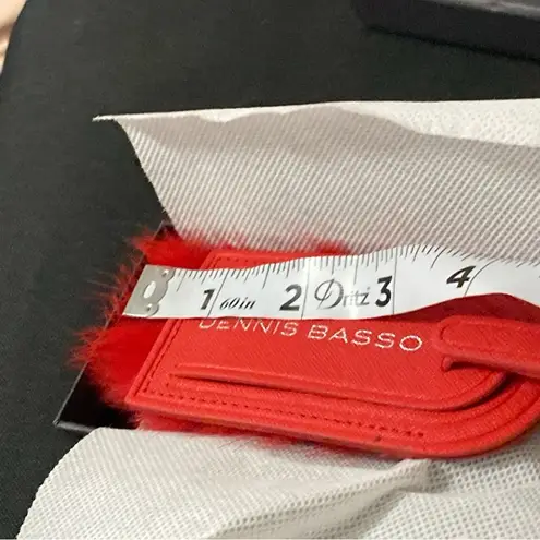 Dennis Basso Red LUGGAGE TAG MEASURES APPROX 6” RED LEATHER RED FUR (FAUX??)