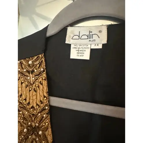 Vintage Dalin Beaded Vest Women’s 3X Gold Black Pearl Sequin Evening Formal Top
