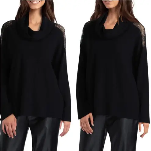 H by Halston NWT Lace Panel Black Cowl Neck Sweater Size Medium