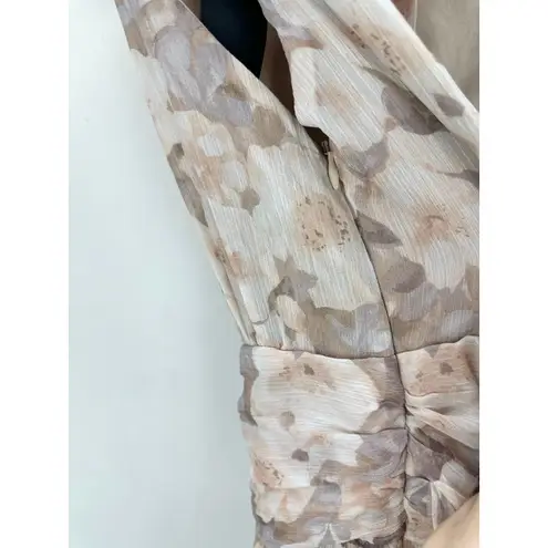 Lulus Happily Sweet Beige Floral Mock Neck Backless Midi Dress Cocktail S NWT Tan