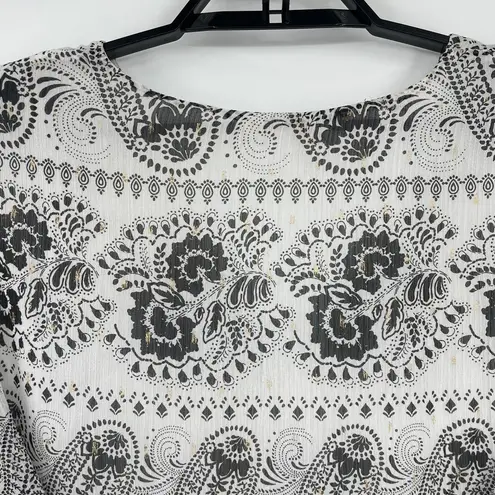 Marybelle Paisley Womens Top Sz 2X Y2K USA Boho Chiffon Flowy Festival Tie Back White