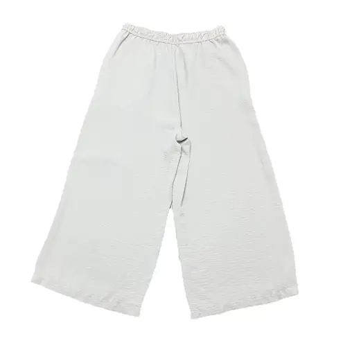 Stradivarius  Women’s Beige Wide Leg Cropped Pants L Crinkle Gauze Boho Coastal