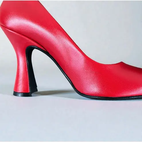 NILA & NILA Leather Stilettos Flared Heel Pumps Sz 38 Red Elegant Made In Italy