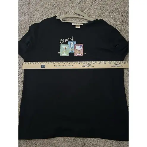 Vintage Black Women’s Shirt With Martini Glass Retro Artsy Vibes Size Large