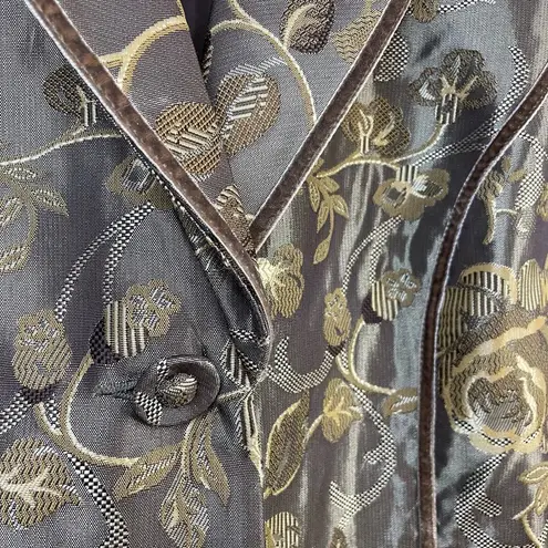 Field Manor Vintage Y2K Gold Brocade Floral Regency Ornate Long Jacket womens L Size L