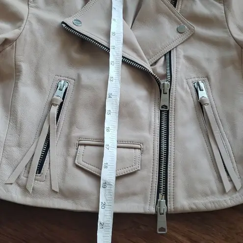 All Saints Pale Pink Cream Leather Chic Edgy Feminine Cropped Elora Biker Size 6