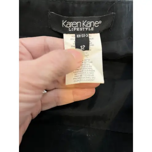 Karen Kane Vintage 100% Leather Suede Skirt Sz 12 Black Embroidered Boho Y2K