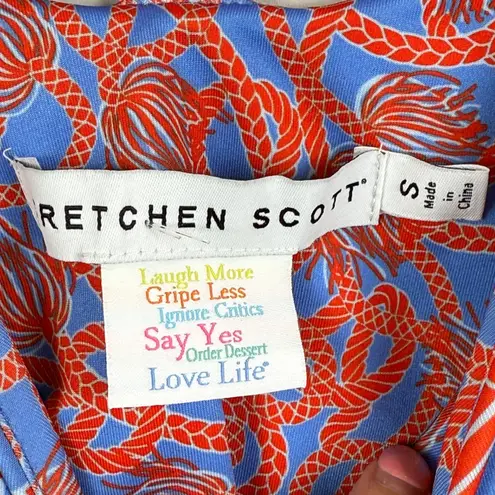 Gretchen Scott Jersey Swelt Dress Womens S Blue Red Ruffle Hem Tassle Time Scuba