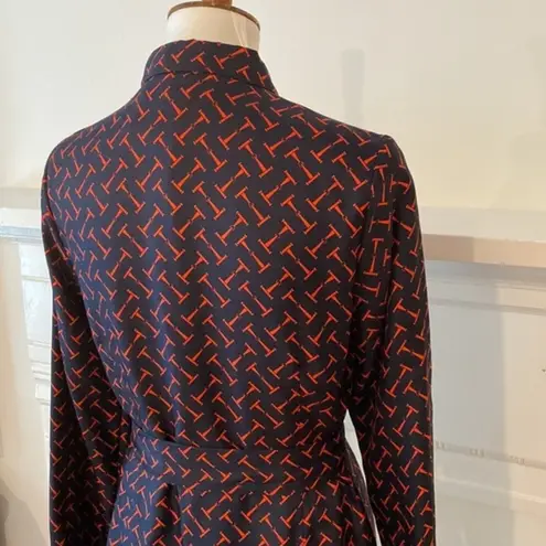 Elizabeth McKay Dress 6 Small Silk Long Sleeve Fall Shirtdress Equestrian Preppy Blue