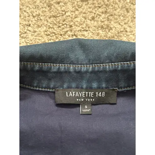 Lafayette 148 S Dark Blue Denim Tunic Mini Dress Collared Button Up Pockets