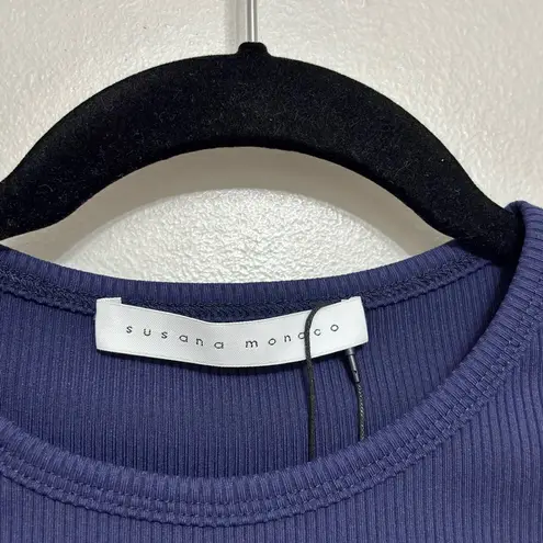 Susana Monaco NWT Rib Short Sleeve Crew Crop Top in Navy - Size M