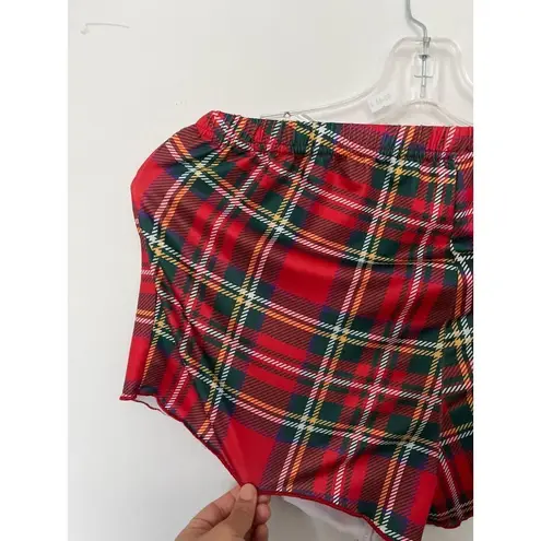 Unbranded red green plaid bow tie front elastic waist sleepwear short shorts Med