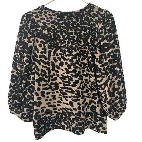 Loft Women's Black Animal Print Pleated Puff Sleeve Top