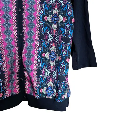 Doncaster Cardigan Womens XS Multicolor Paisley Print Button 3/4 Sleeve Sweater