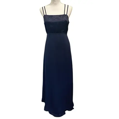 CDC Evening Vintage 1990s Navy Blue Embroidered Maxi Gown Whimsigoth Witchy Y2K Size 6