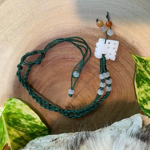 Jade Adjustable Silk Necklace Green