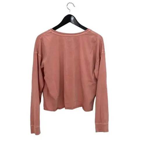 Thread and Supply  Cropped Henley Long Sleeve Shirt Casual Medium Terracotta