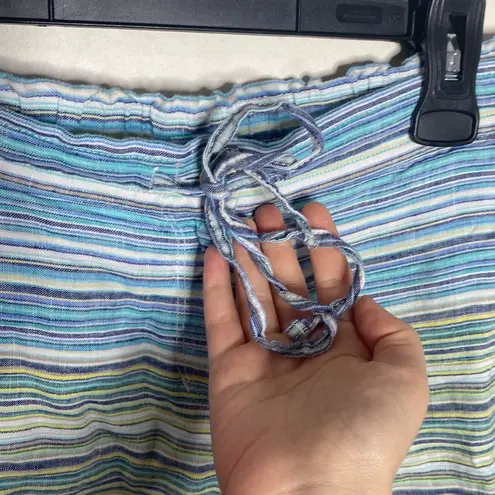 Tommy Bahama  linen Micronesia blue striped drawstring shorts fringe hem size M thumbnail 4