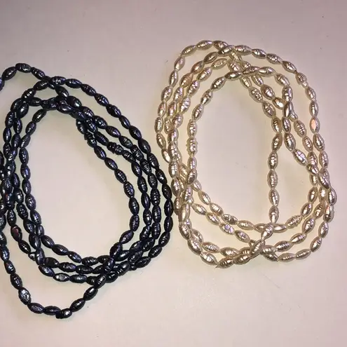 Elegant Dark Gray and White Faux Pearl Beaded Necklaces