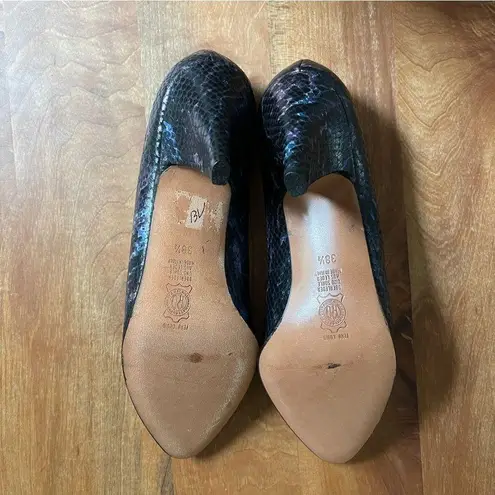 Maripé Vintage 80s Leather Snakeskin Maripe Heels Pumps Black Blue Purple 7.5 38.5