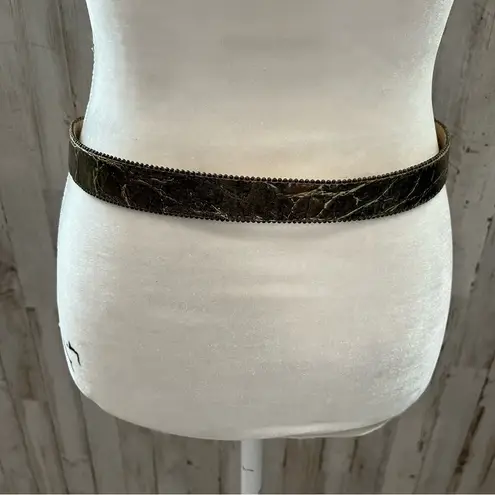 Vintage Champagne Western Faux Snakeskin Genuine Leather Belt Cowgirl Gold