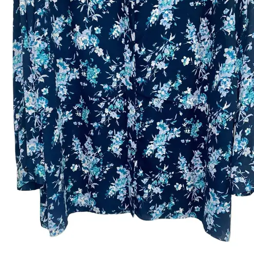 Joan Rivers Women’s Size 1X Blue Floral Polyester Button Up Long Sleeve Blouse