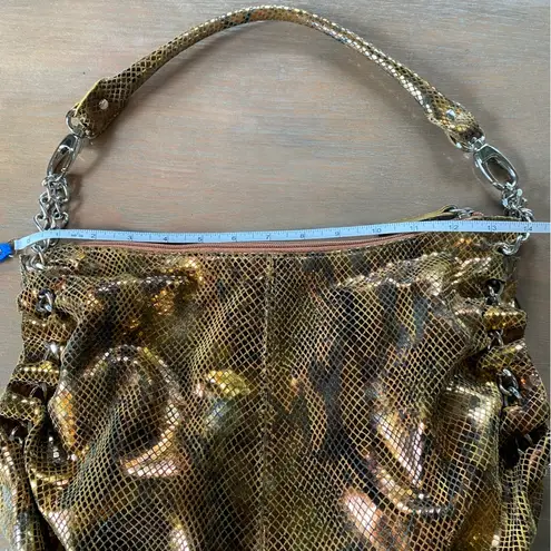 Butter Soft Leather Shoulder Bag Purse Metallic Gold  Leather Inside Pristine EUC