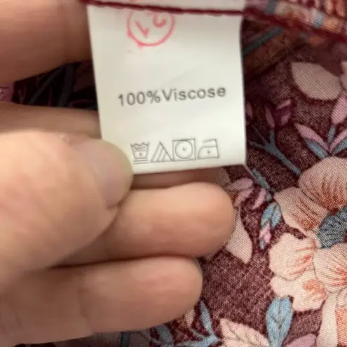 Pretty Garden Boho Cottagecore Blouse Large Pink Floral Tie Neck Peasant Top