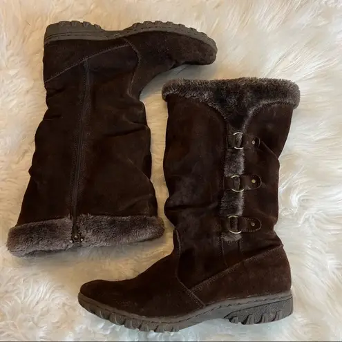 Khombu Brown Suede Leather Sophie Boots Size 9M Faux Fur