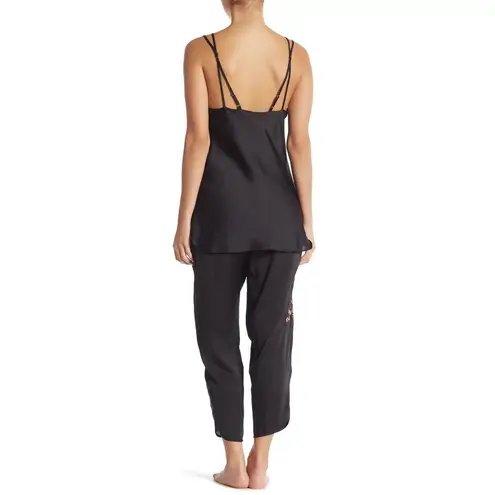 NWT New Designer Natori S Silky Black Embroidered Pajamas PJ's Womens Satin Tank