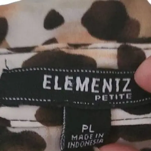 Elementz Excellent Brown Black Animal Print Cinched Blouse Size Petite Large