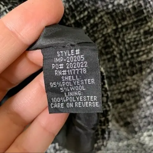 Love Stitch Tweed Blazer Size Large Faux Leather Black White Zip Front New