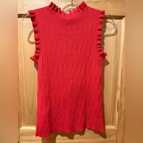 Ann Taylor Factory sleeveless sweater ruffled collar and arm openings Red Wmns L Size L
