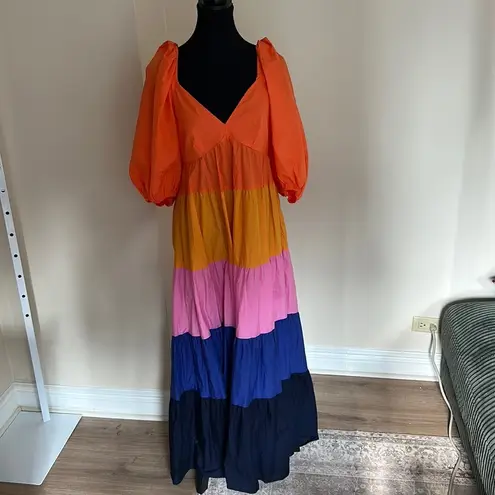 Farm Rio for Anthropologie Tiered Colorblocked Maxi Dress Small
