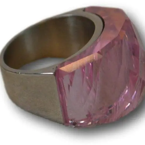 Bold Faceted Nirvana Blue Crystal Statement Ring Wide Band Cocktail Ring Size: 8 Pink